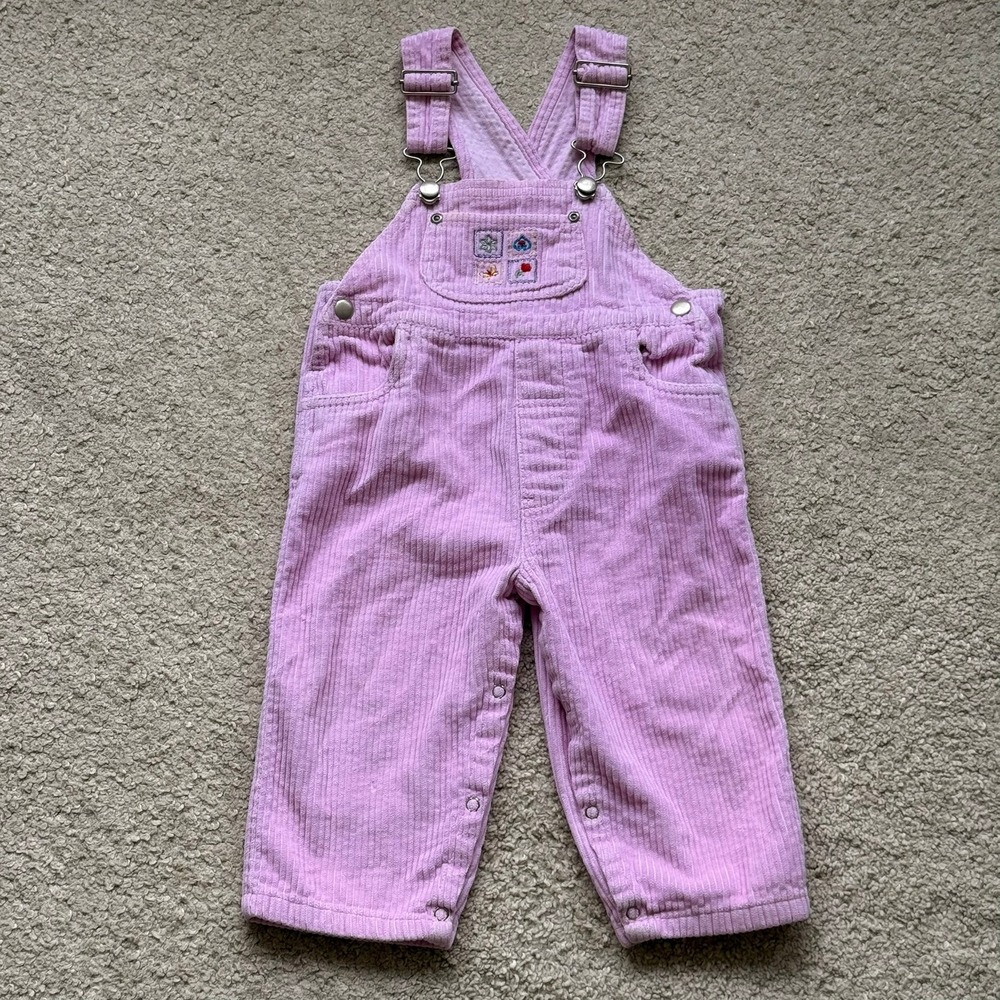Vintage Baby Gap Pink Corduroy Overalls Embroidered Floral Butterfly 30 lb